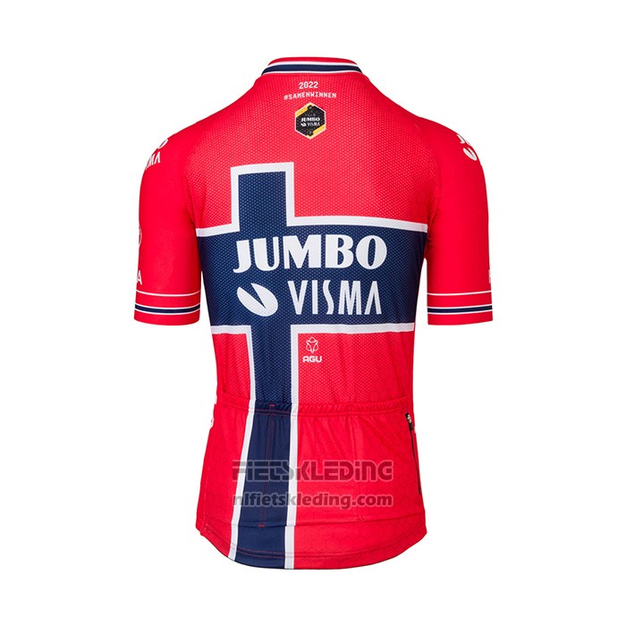 2022 Fietskleding Jumbo Visma Rood Blauw Korte Mouwen en Koersbroek